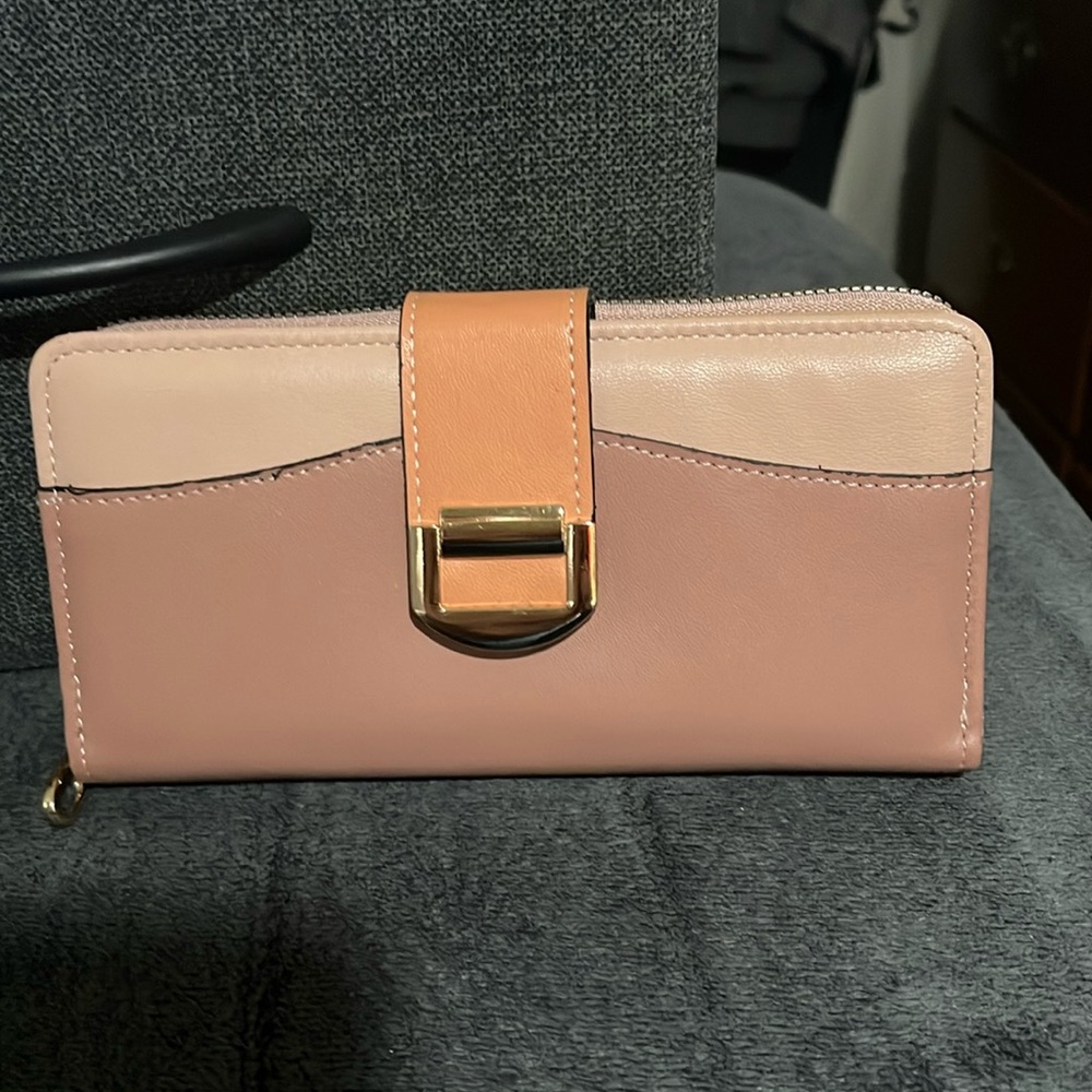 Vegan Leather Wallet 3-Tone Blush Smooth Long